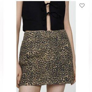 Blank Paige Animal Print Mid Rise, Fitted, Mini Skirt, Small, Black, Brown & Tan